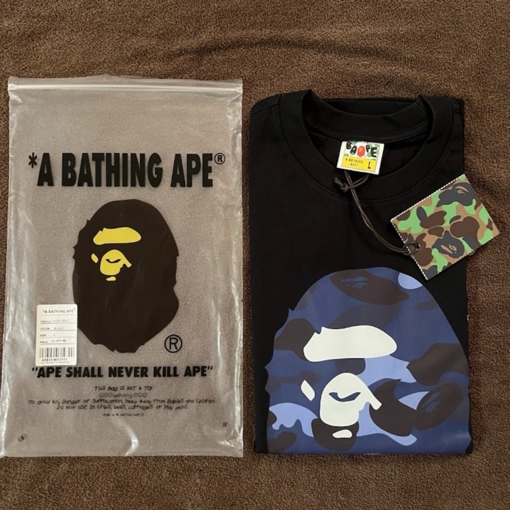 A Bathing Ape Black and Blue Graphic T-Shirt